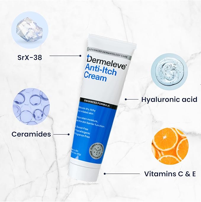 Dermeleve Steroid Free Anti-Itch Cream | Extra Strength for Psoriasis, Seborrheic Dermatitis, Viral Rash, Bug Bites, Allergy, Chronic Hives, Neuropathy (Nerve) | Full Body Itch Relief | 2 oz (2 Pack)