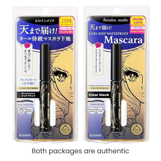 HEROINE MAKE by KISSME Mascara Base for Curl, Volume and Length, Clear MASCARA Primer with Argan Oil, Camellia Oil & Squalane, Transparent Type, Ideal Alone or Under Mascara, Made in Japan, CLEAR 1 EA