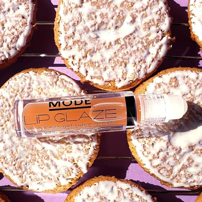 MODE Lip Glaze Flavored Lip Gloss ICED OATMEAL COOKIE Delicious Yummy Flavor, Roll On Sweet Wet Nourishing Shine, Hydrating Natural Skincare Fruit Oils, Made in NY USA