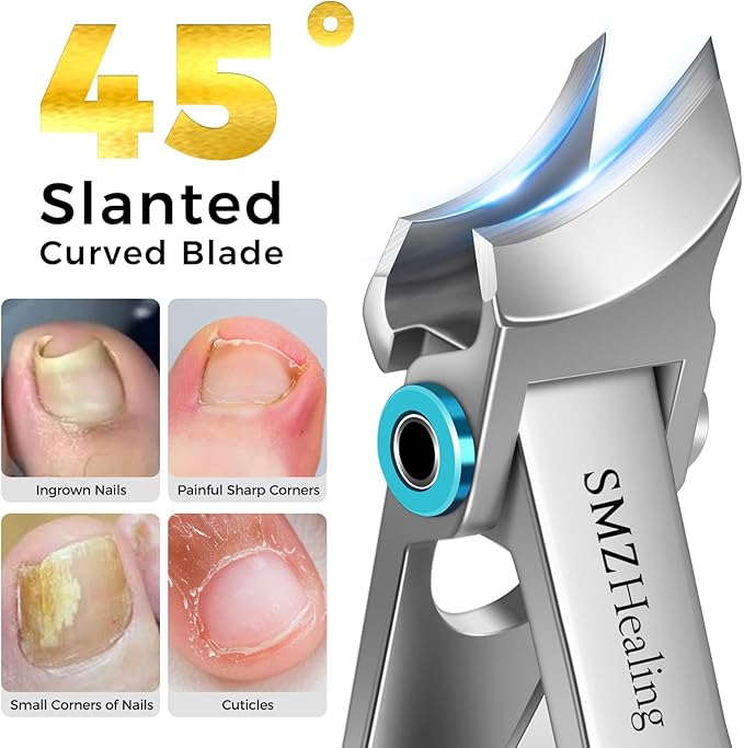 Toenail Clippers for Seniors Thick Toenails, 2026 Angled Head Heavy Duty Large Toe Nail Clippers for Men, Very Sharp Slanted Curved Blade Toenail Clippers 4PCS Set