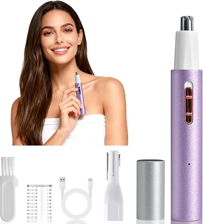 Mendaping 2025 Rechargeable Nose & Ear Hair Trimmer, Dual-Edge Blade Electric Clipper for Women Men, Facial & Eyebrow Hair Removal Tool, Powerful Motor, Painless, Easy to Clean
