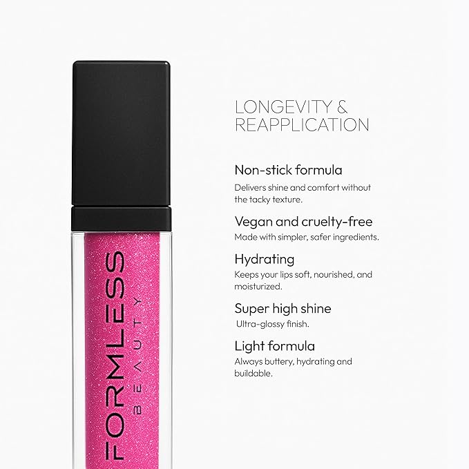 Formless Beauty by Jenny McCarthy – Dream Lip Gloss (Bubble Gum Pink Glitter) – Clean, Hydrating, Non-Toxic, Vegan Shine