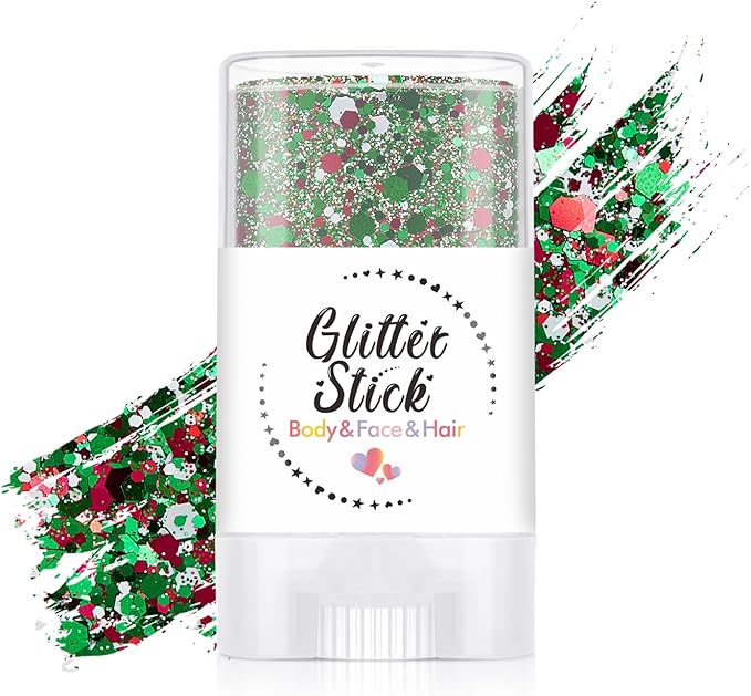 Body Glitter Stick, Holographic Sparkling Sequins Neon Outfit Rave Festival Party Christmas Accessories Face and Body Glitter Gel Makeup (Red & Green & White)