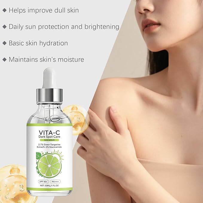 Vita C Dark Spot Care & SunSerum - SPF 50+ PA++++,with Green Tangerine Extract, Lightweight Moisturizing, Improves Dullness, 30ml