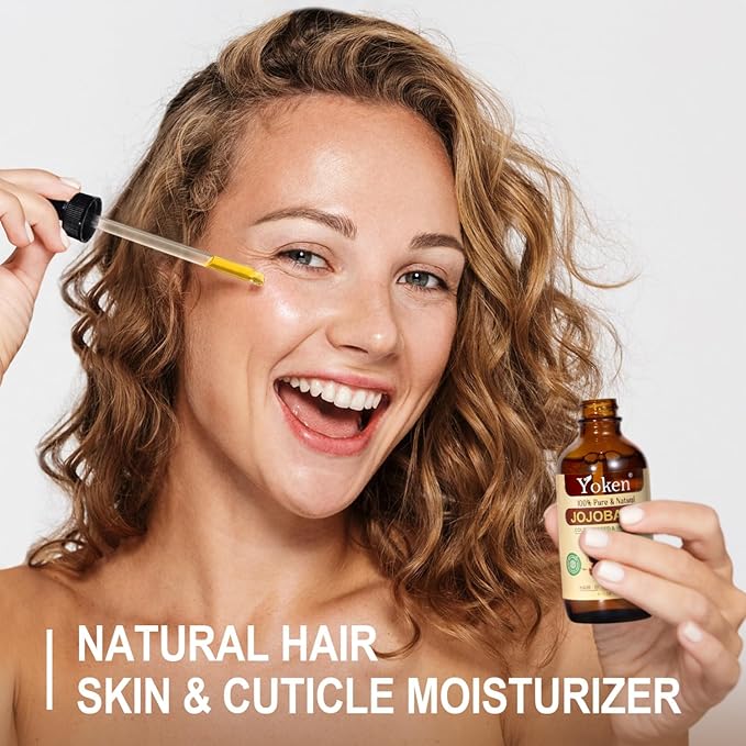 Yoken 4oz Jojoba Oil (EWG Verified) 100% Pure Cold Pressed Jojoba Oil for Face, Hair, Nails and Skin, Unrefined & Hexane Free, Natural Body Facial Moisturizer Multi-purpose oil Base Carrier Oil