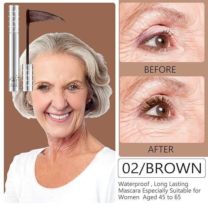 2Pack Brown Mascara for Older Women 60 Plus, Prime Waterproof Volume and Length for Hypoallergenic Máscara with Long Lasting, Hypoallergenic, Lightweight for Sensitive Eyes-02
