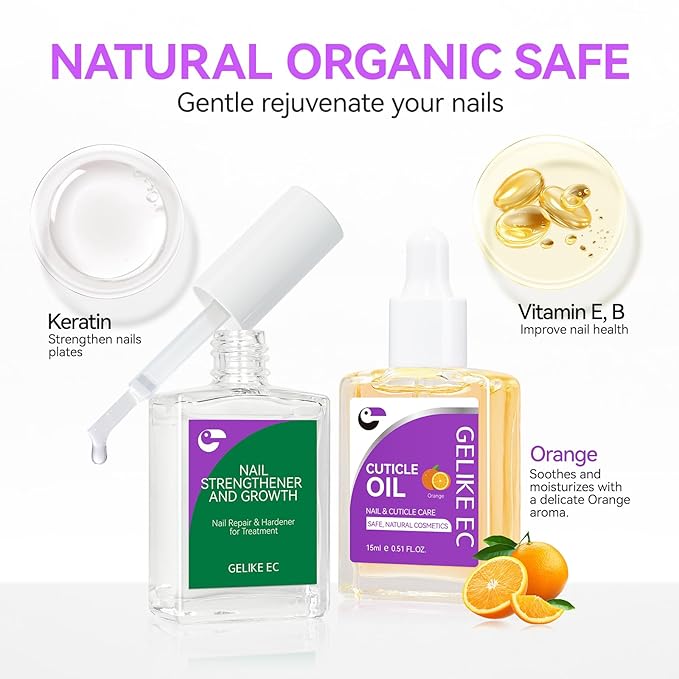 Nail Growth Treatment and Cuticle Oil: Orange & Clear (15ml) - Protein Nail Hardener for Weak Nails - Vitamin E Enriched - Fast Growth & Repair - Salon & Home Use
