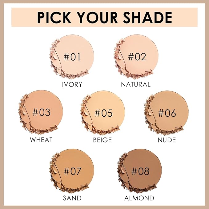 FOCALLURE Flawless Pressed Powder, Control Shine & Smooth Complexion, Pressed Setting Powder Foundation Makeup, Portable Face Powder Compact, Long-Lasting Matte Finish, Natural