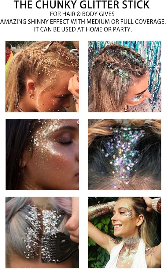 Gold Face and Body Glitter Stick,Holographic Neon Accessories Outfit Singer Concert Sparkling Festival Rave Glitter Makeup
