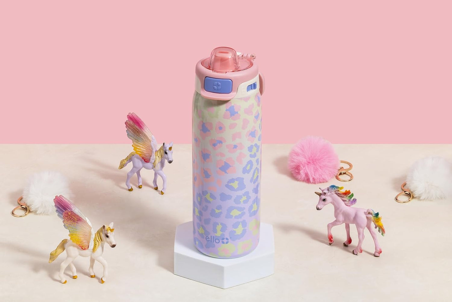 Pop & Fill 18Oz Stainless Steel Kids Water Bottle with Quick Fill Lid | Vacuum Insulated BPA Free Bottle with Leak Proof Straw and Chug Lid, Dishwasher Safe, Gift for Kids Teens, Cheetah