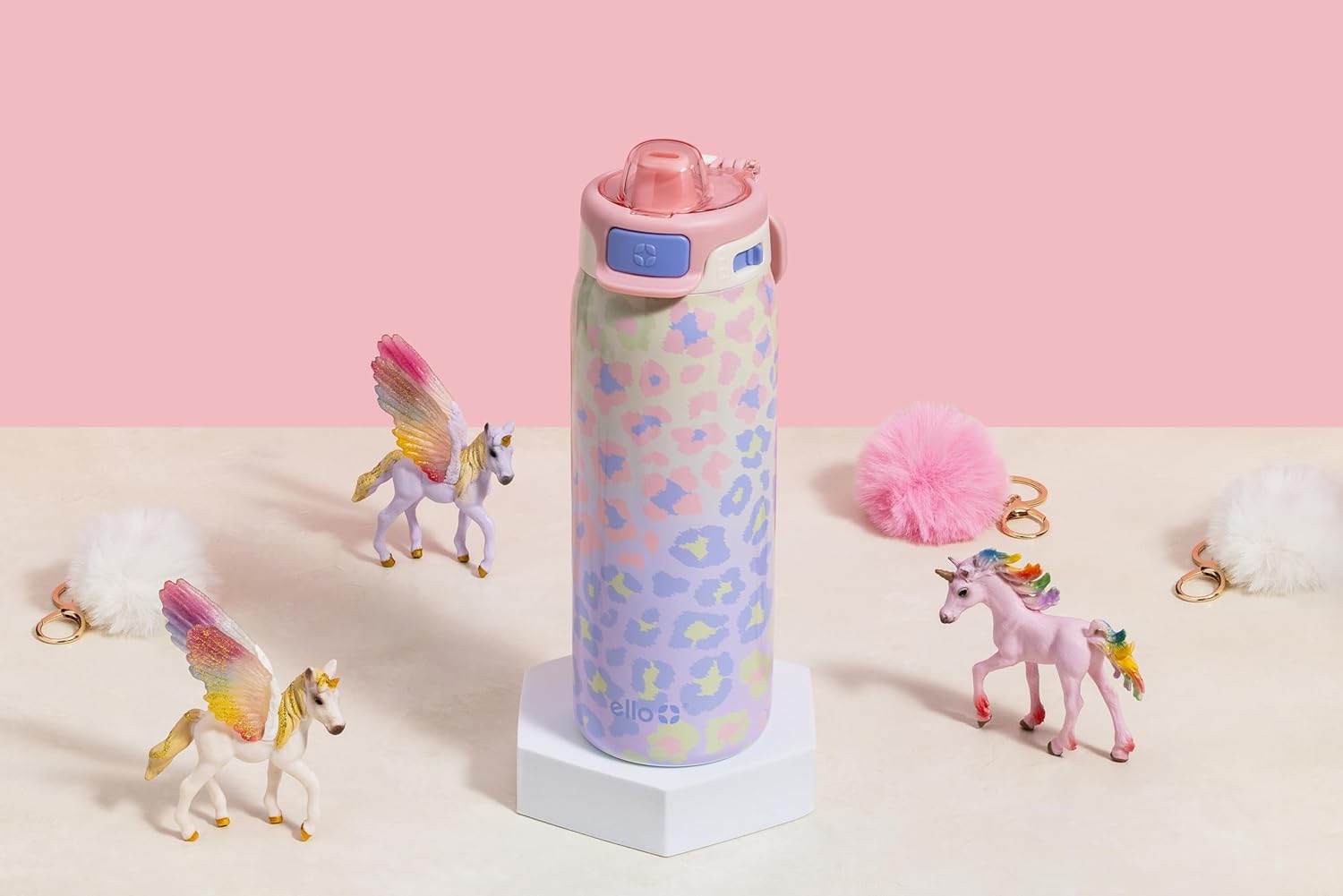 Pop & Fill 18Oz Stainless Steel Kids Water Bottle with Quick Fill Lid | Vacuum Insulated BPA Free Bottle with Leak Proof Straw and Chug Lid, Dishwasher Safe, Gift for Kids Teens, Cheetah