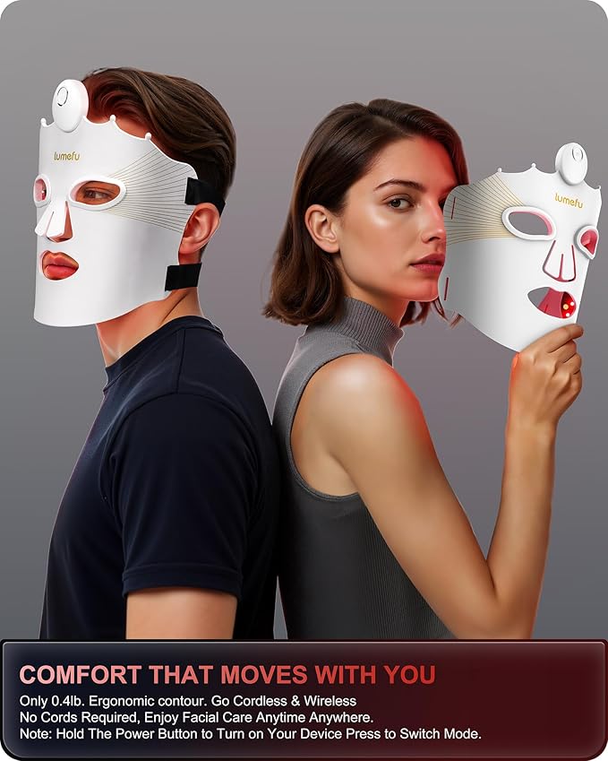 Lumefu Nimbus 3D FDA-Cleared Red Light Therapy Mask For Face 2026, Valentines Day Gift Anti-Aging & Acne Full Face Coverage 3 Treatment Modes 850nm NIR & Blue LED, Cordless Portable Home Use & Travel