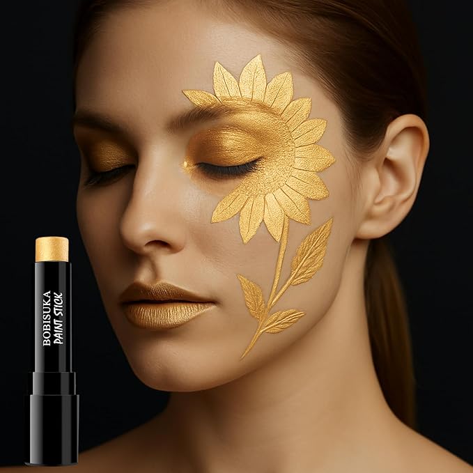 BOBISUKA Gold Face Paint Stick, Oil-Based Body Paint Stick for Halloween SFX Cosplay Costume Parties, Long-Lasting Metallic Color for Goddess Statue Looks