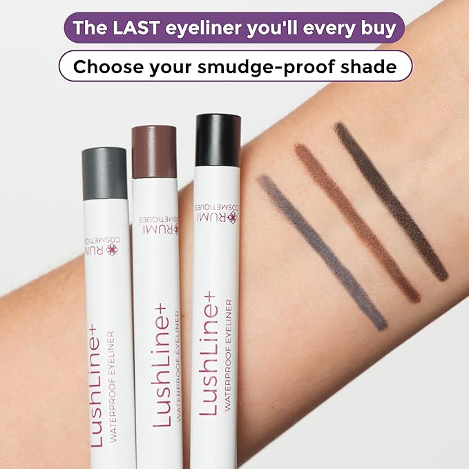Rumi Cosmetiques LushLine+ Waterproof Eyeliner Pencil For Older Women - Smudge Proof, Long-Lasting, Non Toxic, Soft Glide - Safe For Sensitive Eyes (Dark Brown)