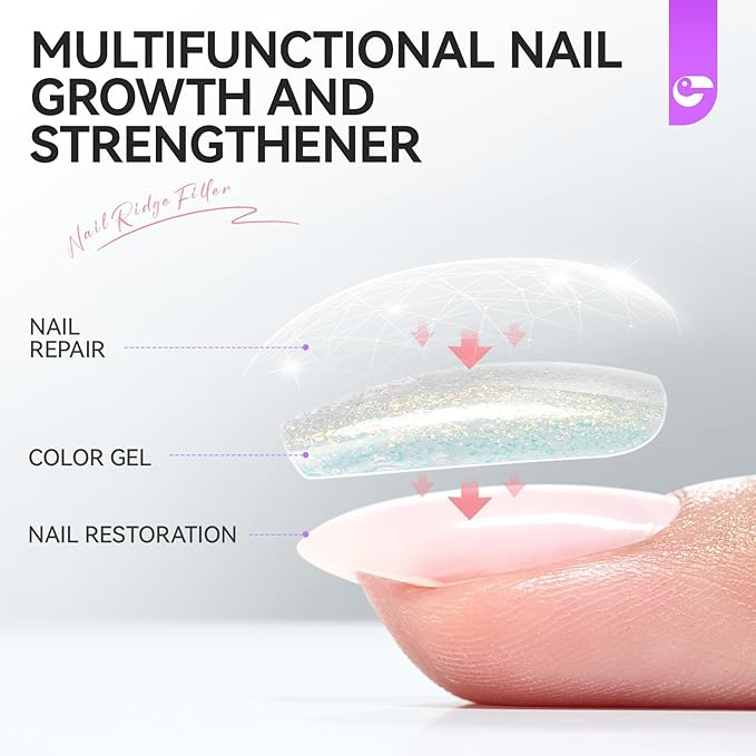 Nail Strengthener and Damaged Nail Repair: Glitter Pink 15ml Natural Protein Nail Hardener Extra Strong and Growth for Damaged Nails-6 in 1 Non-Toxic Nail Ridge Filler for Home DIY Manicure Housewife