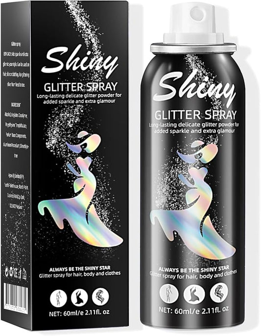 Body Glitter, Body Glitter Spray, Glitter Spray for Hair and Body, Long-Lasting and Quick-Drying Silver Glitter Hairspray Suitable for Stage, Festival Rave and Makeup Prom (2.11 Fl Oz)
