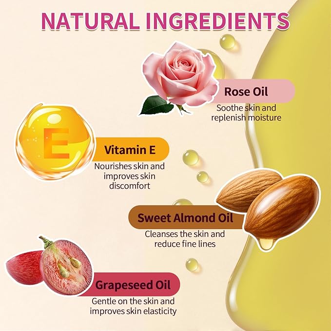 Vitamin E Rose Oil & Stainless Steel Gua Sha Facial Tools Set, Gua Sha & Vitamin E Oil for Face & Body, Moisturizing Skin, Relieving Muscle Fatigue & Improving Skin Elasticity