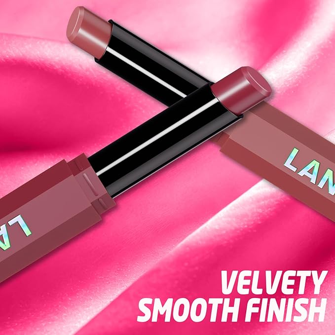 Jolilab 10Pcs Velvet Matte Lipstick Nude Matte Soft Dark Color Stick High Pigmented Long-Lasting Waterproof Lip Stick Lip Balm Beauty Cosmetics Gift for Women(Curated 10-Shade Set)