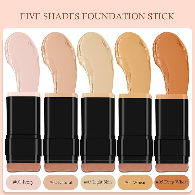 KYDA 2-in-1 Concealer Foundation Stick, Eraser Foundation Stick with Soft Brush, Creamy Smooth Base Makeup, Lightweight Brightening Contouring Concealer, Lasting Natural Matte Finish, Deep Wheat