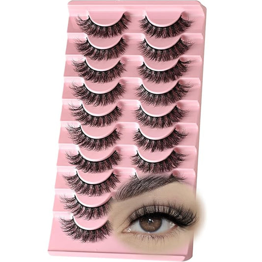 FARRED Natural Lashes Short Eyelashes Wispy False Mink Lash Strips 10 Pair Natural Look Fluffy Cat Eye Strip Eyelash Small Fake Lashes Full Pestañas Sets for MUA and Beginners Daily Makeup