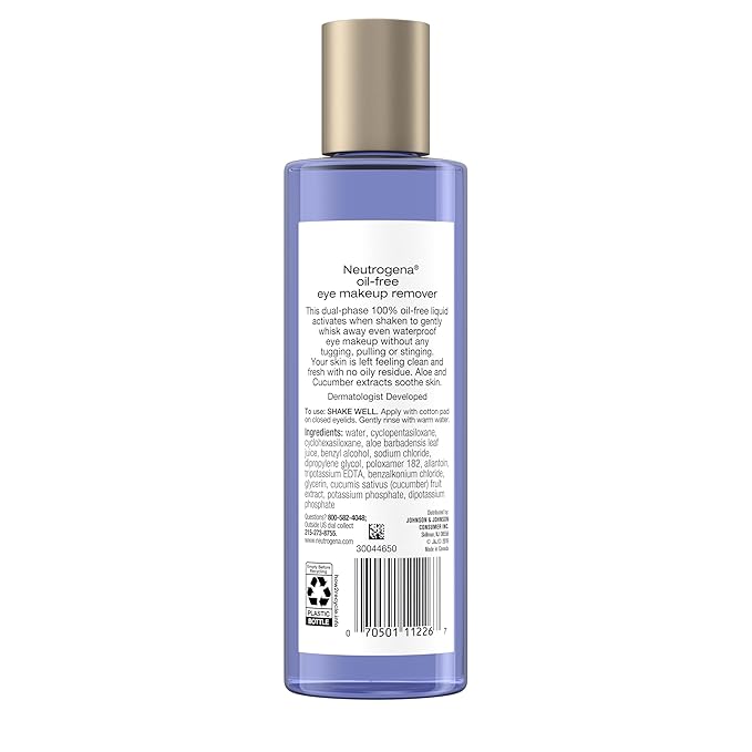 Neutrogena Gentle Oil-Free Eye Makeup Remover & Cleanser for Sensitive Eyes, Dissolves Waterproof Mascara, Non-Greasy Liquid Makeup Remover, Dermatologist & Ophthalmologist Tested, 8 fl. oz