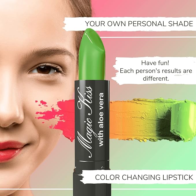 Magic Kiss Color Changing Matte Lipstick set, Long Lasting Nutritious Lips Moisturizer Magic Temperature Color Change Lip Balm with Aloe Vera PH Lipstick MADE IN USA (2 Pack - Pink & Black)