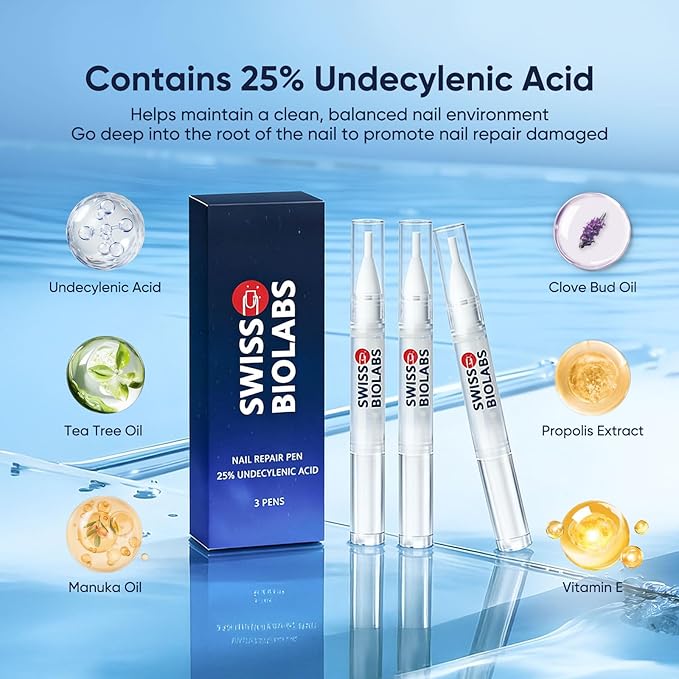 Swiss Biolabs Nail Fungus Pen, Nail Repair Treatment Serum with Undecylenic Acid 25% & TreeTea Oil for Nail Strengthener & Growth (3)