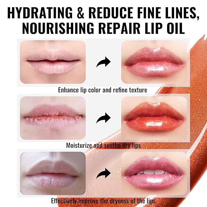 Oulac Peach Lip Gloss High-shine Moisturizing Lip Gloss Oil Colorful Shade Liquid Lipstick Non-stick Cup Glitter lipstick Lip Tint Reduce Fine Lines Lip Glaze For Dry Lip C18
