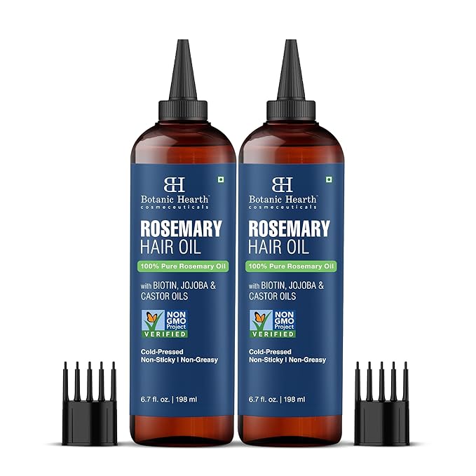 Botanic Hearth Hair Oil for Hair Growth | Rosemary Oil for Hair Growth with Biotin, Castor & Jojoba | Scalp Oil & Dry Scalp Treatment | Color Safe | All Hair Types | 6.7 Fl Oz (2 Pack)