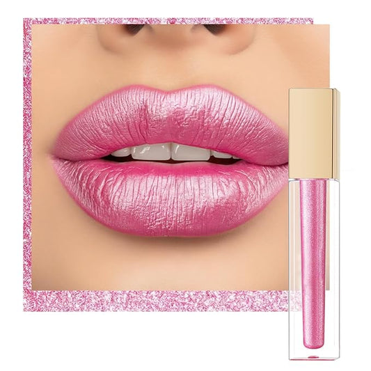 Oulac Pink Metallic Lipstick for Women, Long Lasting Lip Gloss Waterproof, Lips & Eye 2 IN 1 Lip Makeup, High Impact Lip Color, 3D Metallic Finish, No Transfer, Vegan MD08