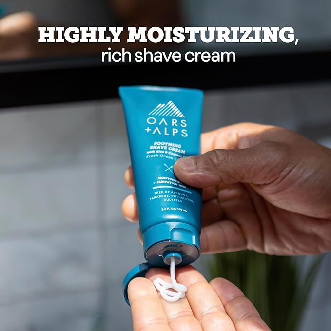 Oars + Alps Soothing Men's Shaving Cream, Dermatologist Tested and Infused with Aloe and Coconut Oil, Fresh Ocean Splash Scent, TSA Friendly, 3.4 Oz, 1 Pack