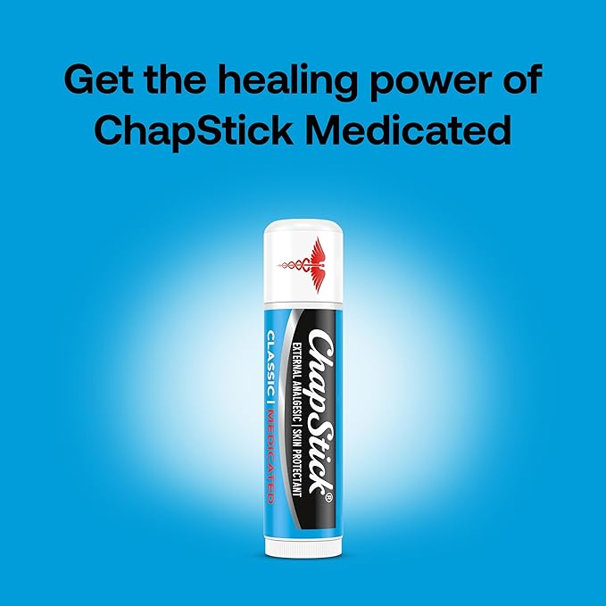 ChapStick Classic Medicated Lip Balm 3-Pack – External Analgesic, Skin Protectant for Dry Lips & Cold Sore Pain Relief, 0.15 Oz Ea