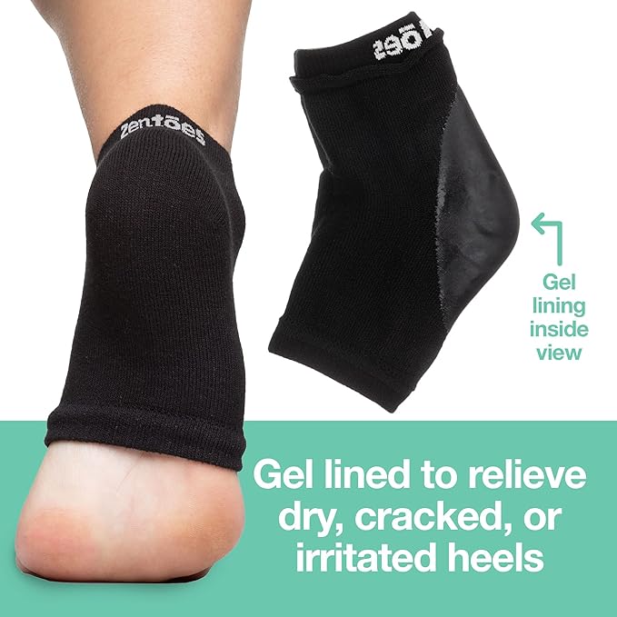 ZenToes Moisturizing Socks for Cracked Heel Treatment, Vitamin E, Olive Oil and Jojoba Oil Infused Heel Socks, Galentines Day Gifts, Self Care Gifts for Women (Cotton Black, Regular)