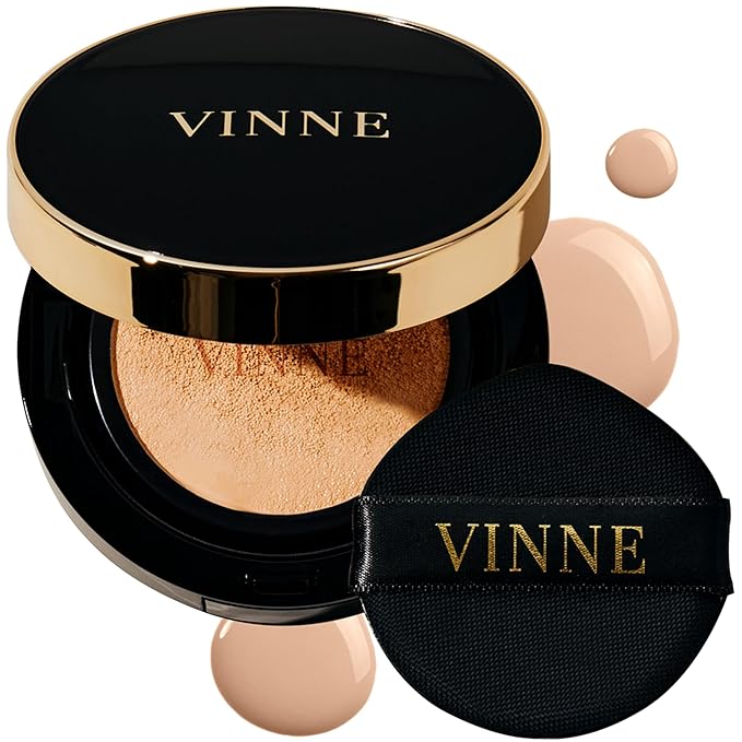 VINNE Korean Cushion Foundation, Lightweight Essence Makeup Natural and Dewy Finish, 12-Hour Lasting Effect, 0.42 Oz - #23 Natural Beige (Refill Not Included)