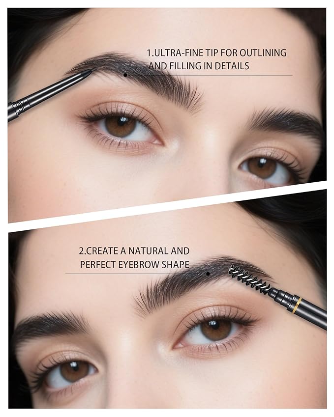 SUMEITANG Black Eye Brow Pencils for Women, 6Pcs Waterproof Eyebrow Pencil, 1.5mm Micro-Fine Tip & Spiral Brush with Brow Razors Perfect for Creating a Natural and Delicate Eyebrow Look Makeup