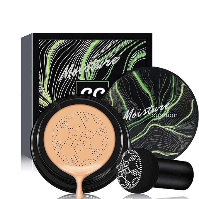 Mushroom Head Air Cushion CC Cream Nature Foundation, Moisturizing BB Cream, Long Lasting Matte Concealer, Bright Makeup Base with Mushroom Makeup Sponge (#05 Sand)