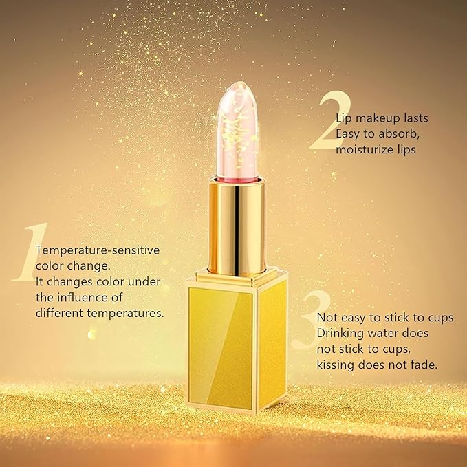 2PCS Transferproof Color Changing Lipstick, Color Changing Lipstick Gold Foil for Women, Moisturizing Glossy Shine Lip Gloss, Deep Nourishment