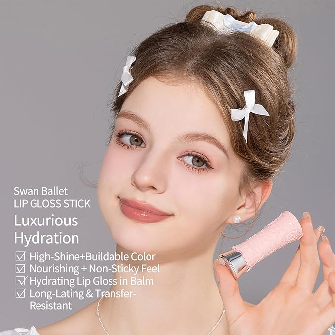 Flower Knows Swan Ballet Shine Lipstick,Hydrating Solid Lip Gloss,Moisturizing Nude peachy Tinted Lip Balm-Long Lasting Lip Gloss in Balm for Girls&Women(B02 Mary Jane)