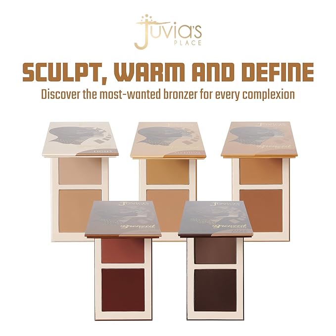 Juvia's Place Bronzed Duo Bronzer Deep Dark - Soft Matte Bronzer, Contour, Pressed, Long-Wearing & Buildable Bronzing Powder - Suitable for Very Dark to Rich Chocolate Skin Tone