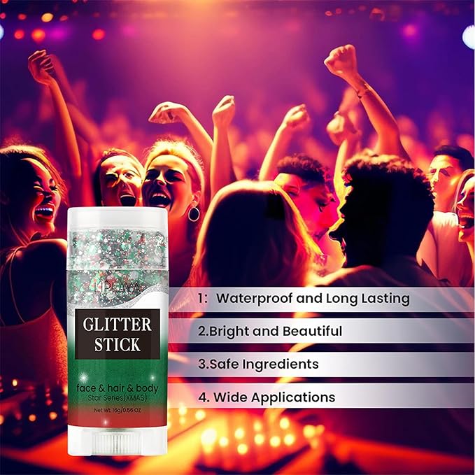 Body Glitter Stick, Face Glitter Body Gel Sequins, Mermaid Glitter Stick Shine Hair Eyeshadow Face Body Glitter Concerts Music Festivals Christmas Halloween Party Looks Sparkle Shimmer Makeup (Green)