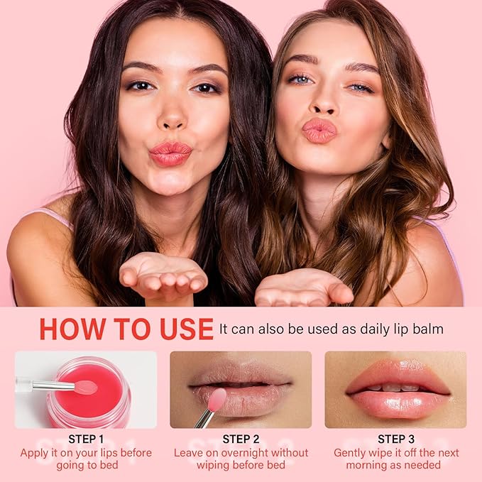 Lip Mask Set 4 Pcs, Valentine's Day Gifts for Women, Overnight Lip Sleeping Mask with Shea Butter, Hyaluronic Acid & Vitamin C, Nourishes Hydrates Dry, Flaky Lips, Moisturizing Lip Care Gift