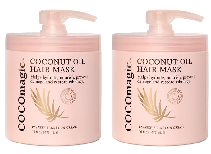 Cocomagic Coconut Oil Hair Mask - Repairs Damage, Prevents Frizz, Restores & Adds Shine | Protein Rich & Extra Hydrating | Paraben Free, Cruelty Free, Made in USA (16 Fl Oz, 2 Pack)