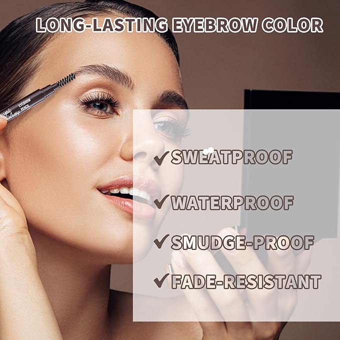 Berinist 12pcs Black Waterproof Eye Brow Pencils for Women, Retractable Dual-End Eyebrow Pencil with Brush, Triangular Tip Design, Easier to Define and Fill in Eyebrows for Natural Brow Shape