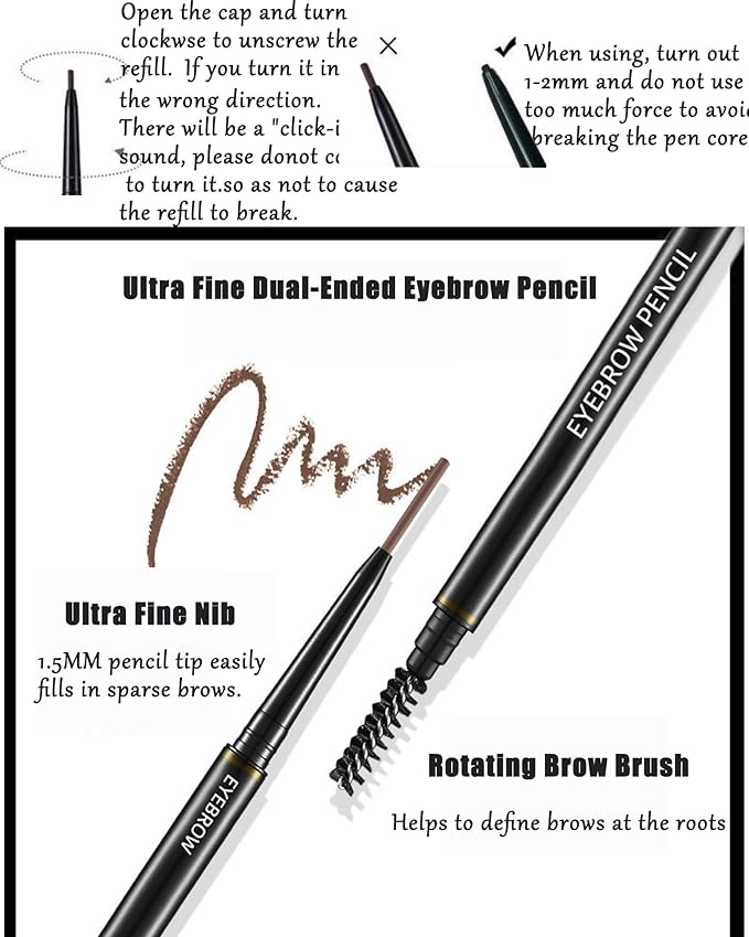 6 Pcs Waterproof Eyebrow Pencil Gray Set,Ultra Fine Professional Eyebrow Retractable Pencil Long Lasting Tinted Micro Brow Pen,Defines,Fills for Perfect&Tiny Brows Women Eye Makeup Gel Pencil-04