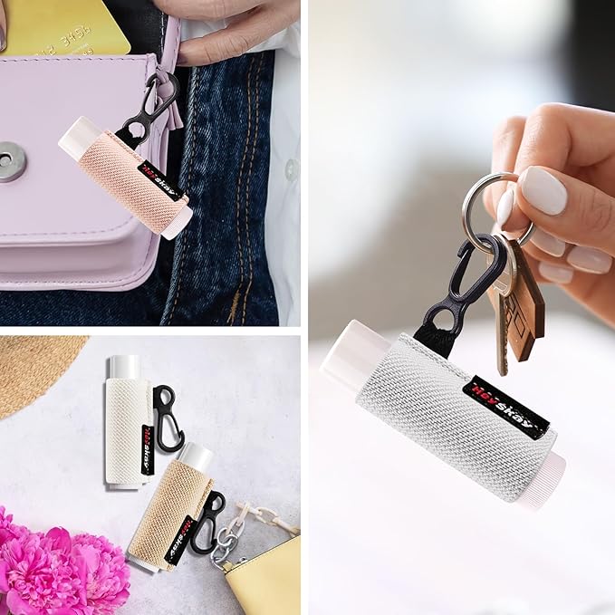 HEYSKAY 3PCS Lip Balm Holder Sleeves Keychain Lipstick Holder Key Chain Lip Gloss Holder Keychain Chapstick Elastic Sleeves