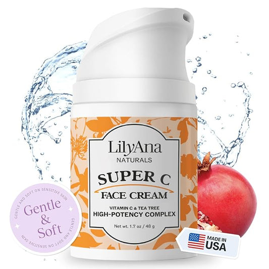 LilyAna Naturals Face and Neck Moisturizer for Women and Men - Moisturizer Face and Neck Cream for Dry Skin and Dark Spot Brightening (Super C, 1.7oz)