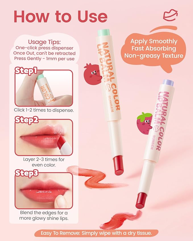 RUNBEN Kids Tinted Lip Balm, Jelly Berry Lipstick, 24H Moisturizing, Safe & Non-toxic Lip Gloss for Kids & Teen, Christmas Makeup Gift for Girls, 2g