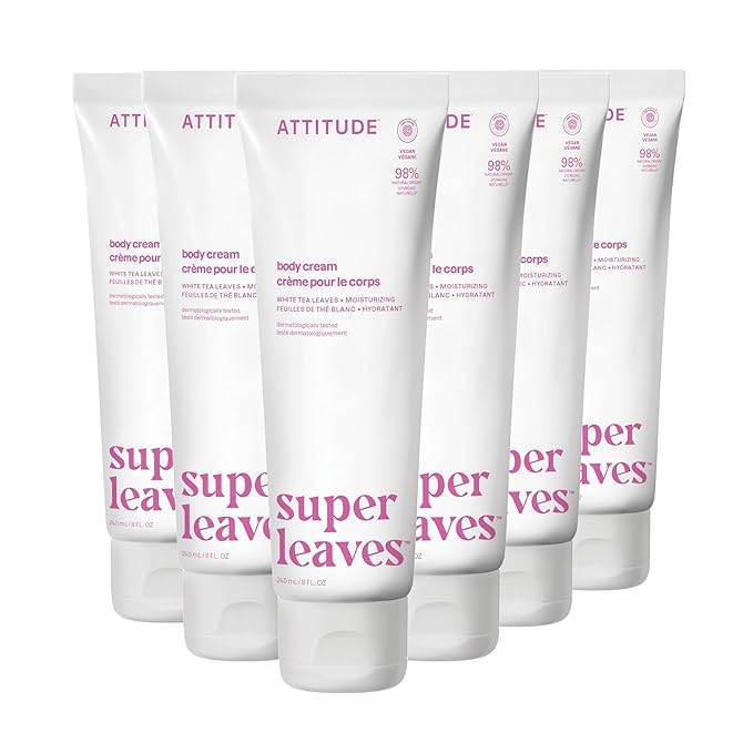 ATTITUDE Body Cream, EWG Verified Moisturizer, Vegan Moisturizing Products For Dry Skin, Dermatologically Tested, White Tea Leaves, 8 Fl Oz (Pack of 6)