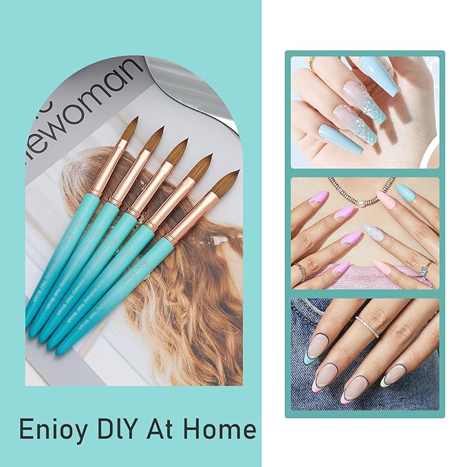 Acrylic Nail Brush Size 08, 100% Pure Kolinsky Nail Brush for Acrylic Application, Professional Nail Extension Manicure Tool Nail Drawing Pen for DIY Home Salon(Cyan)