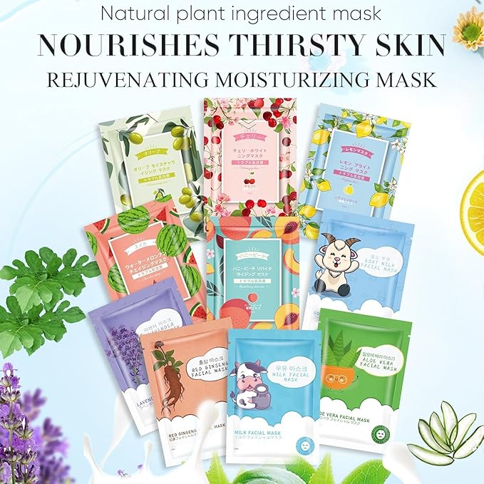 20 Sheets Face Masks Skincare,Hydrating Face Masks Suitable for All Skin Types,Facial Masks for Women Skin Care, Soothe and Moisture Face Sheet Masks for Spa